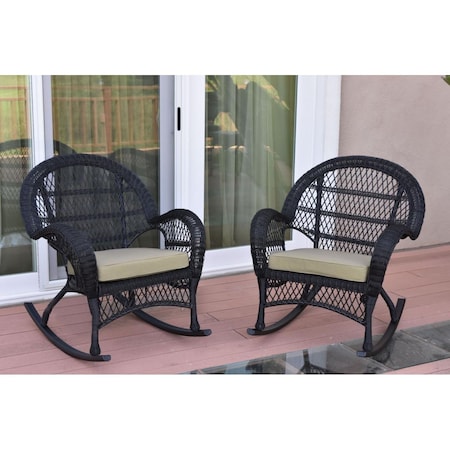 Jeco W00211-R-2-FS006 Santa Maria Black Wicker Rocker Chair with Tan Cushion, 2PK W00211-R_2-FS006